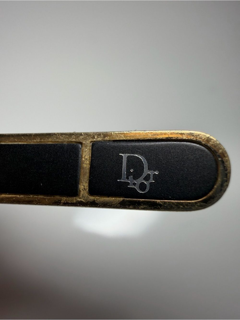 Vintage Christian Dior Black and Gold Men's Tie Clip with Logo